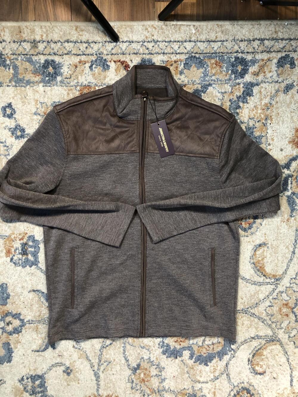 Johnston & Murphy Sweater Mens Medium Brown Full Zip Mock Neck Quilted Knit